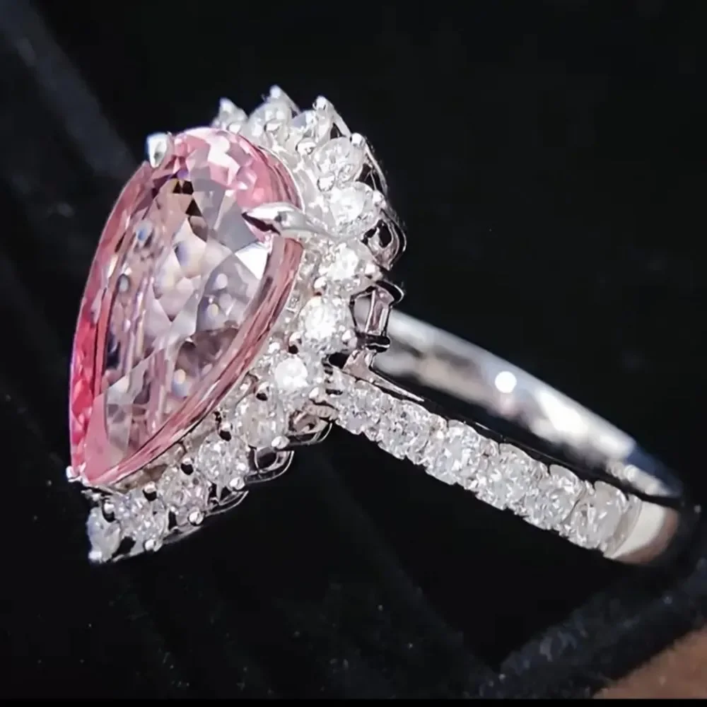 💍 Elegant Princess Engagement Rings For Bride Jewelry Romantic Pink Crystal